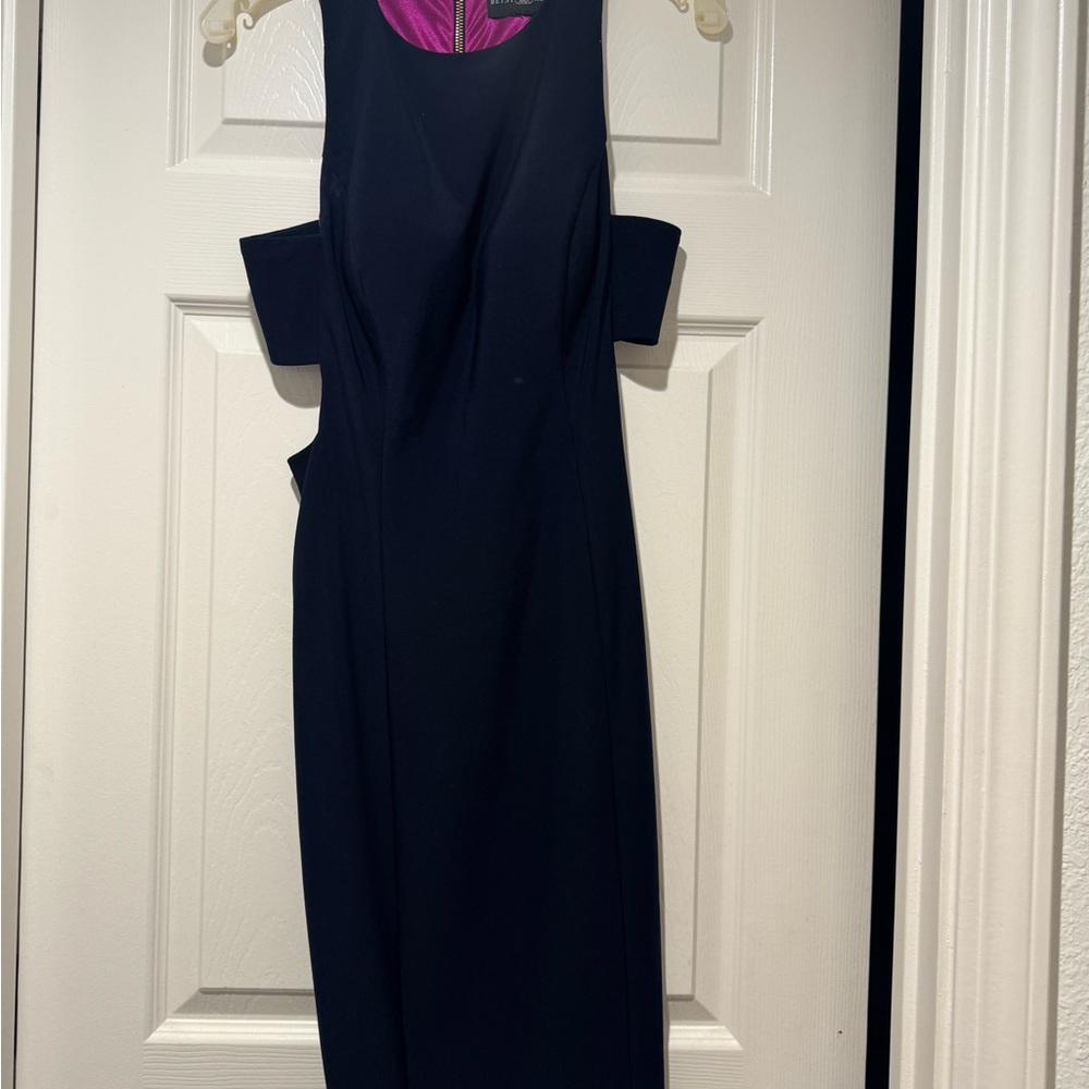 Betsy & Adam navy blue  Dress with Vibrant Pink Interior